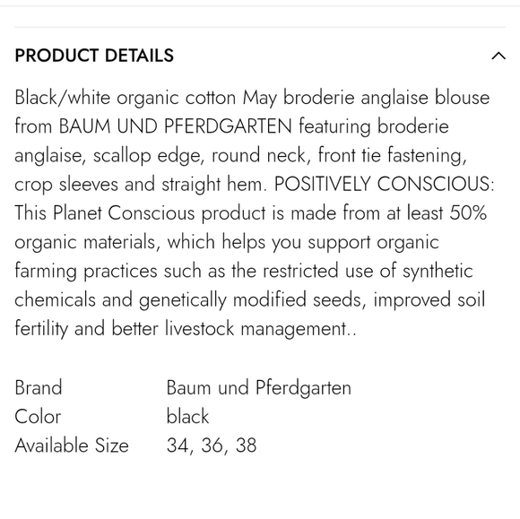 Baum Und Pferdgarten Women's Blouse May Broderie Anglaise Black White All Cotton - Picture 10 of 10